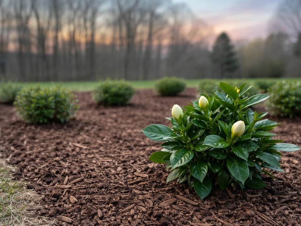 Soft outdoor photo showing Maryland garden beds and a subtle hardiness-zone vibe with plant leaves